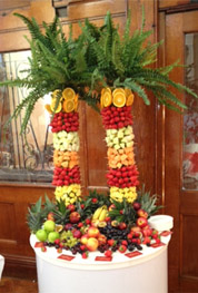 Twin Fruit Palm Trees by Delicious Fruits and Fountains at Asian Wedding