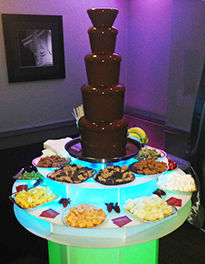 5 Tier Chocolate Fountain at Delicious Fruits & Fountains Client Event Manchester with illuminated stand and dippers