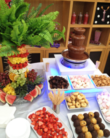 Mini Chocolate Fountain with dippers and Fruit Palm Tree